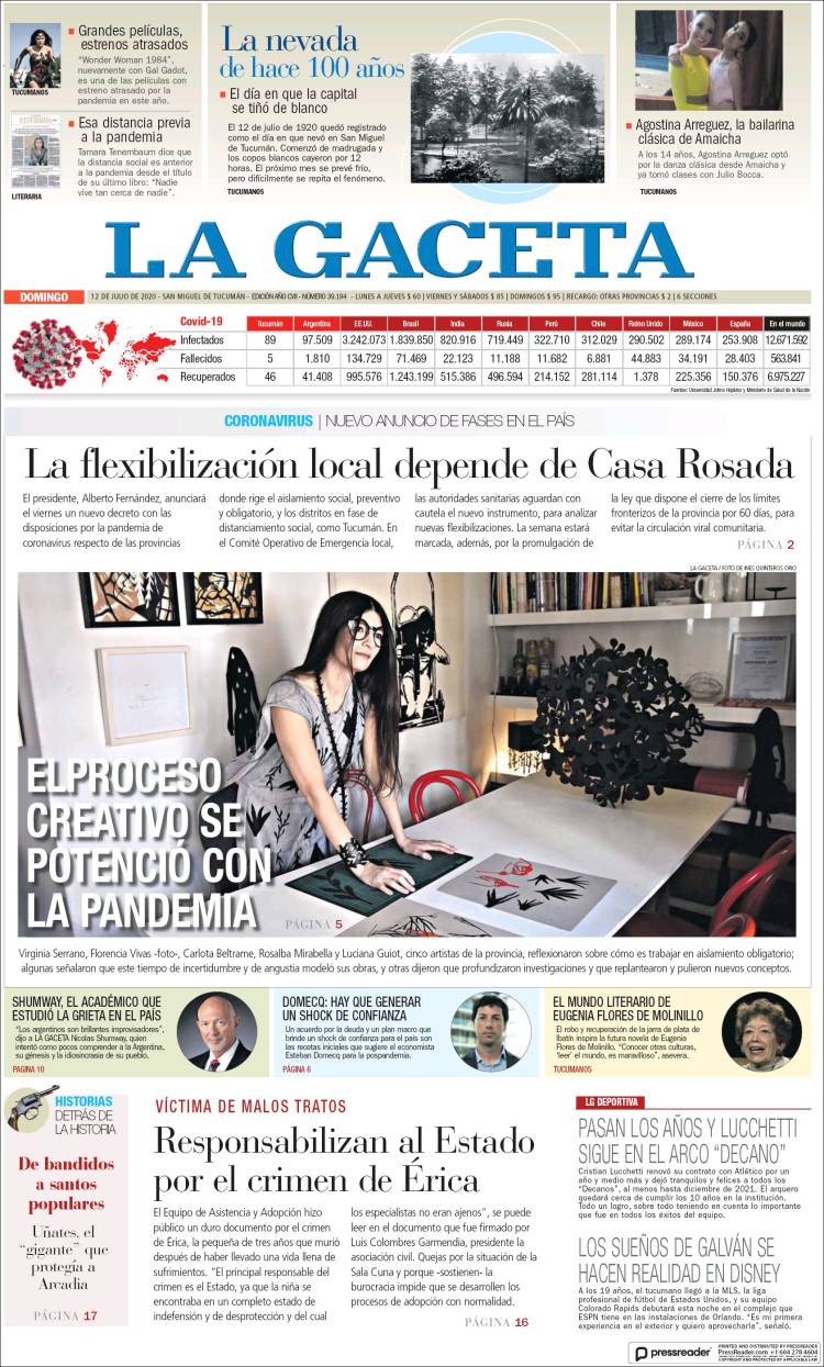 Portada de La Gaceta (Argentina)
