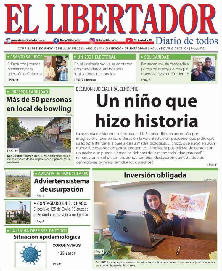 Portada de Diario El Libertador (Argentina)