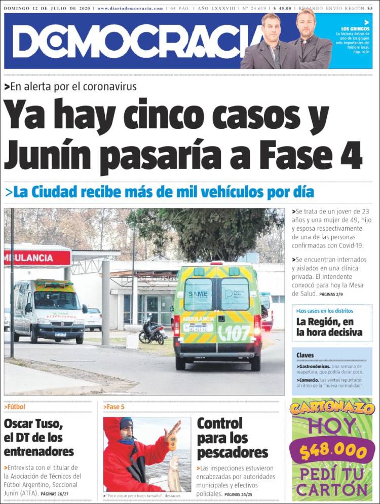 Portada de Diario Democracia (Argentina)