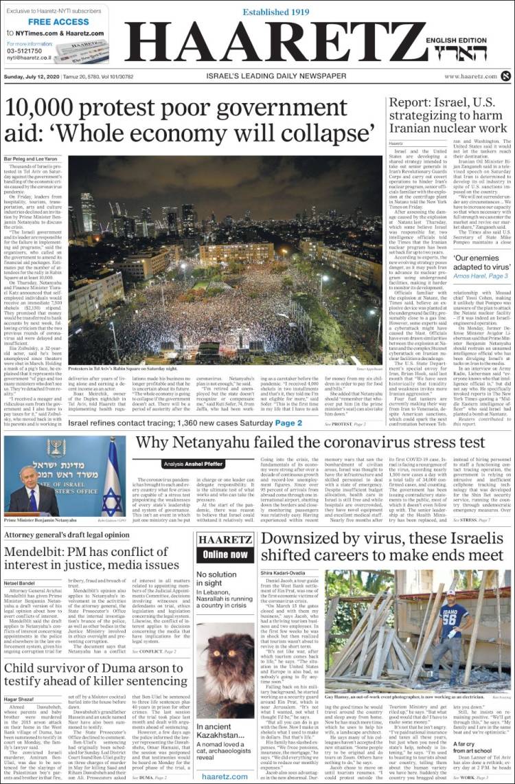 Portada de Haaretz (Israel)