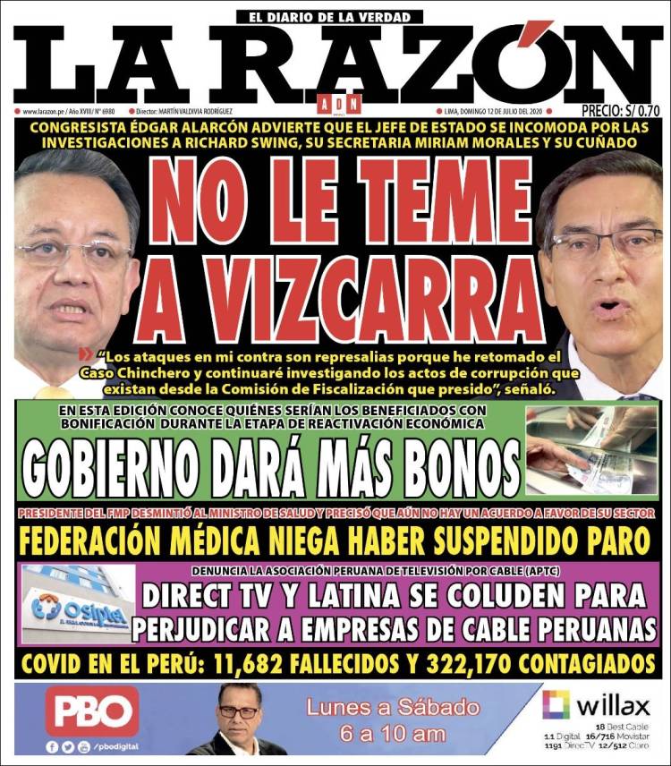 Portada de La Razón (Per&uacute;)