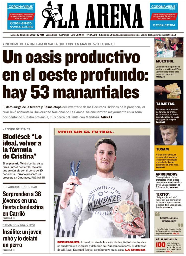 Portada de Diario La Arena (Argentina)