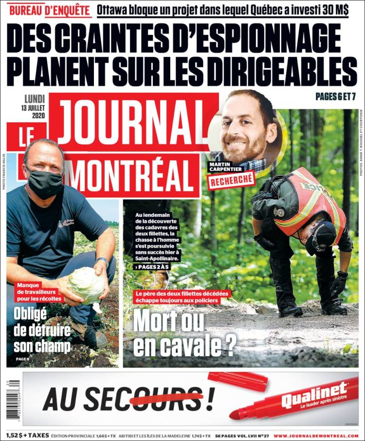 Portada de Le Journal de Montréal (Canadá)