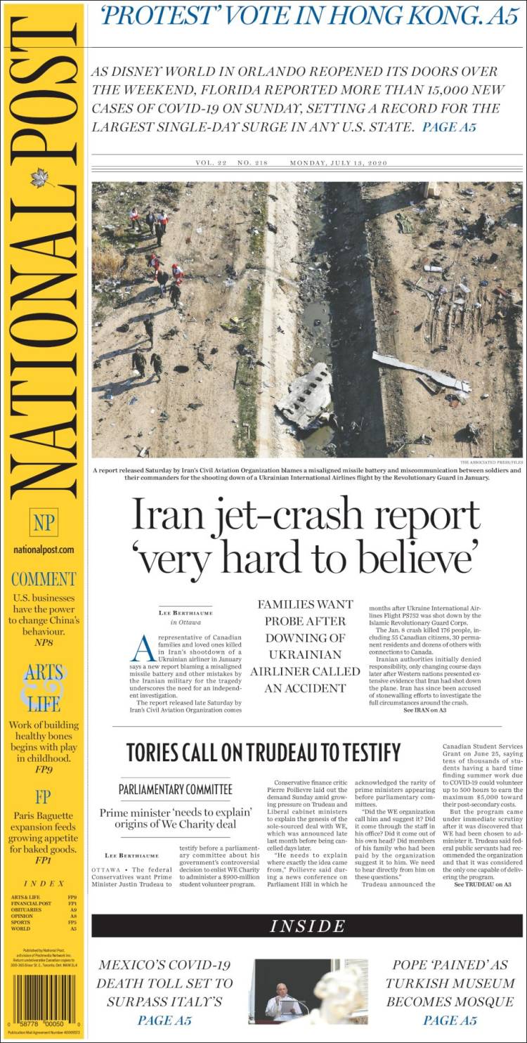 Portada de The National Post (Canadá)