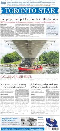 Portada de The Toronto Star (Canadá)