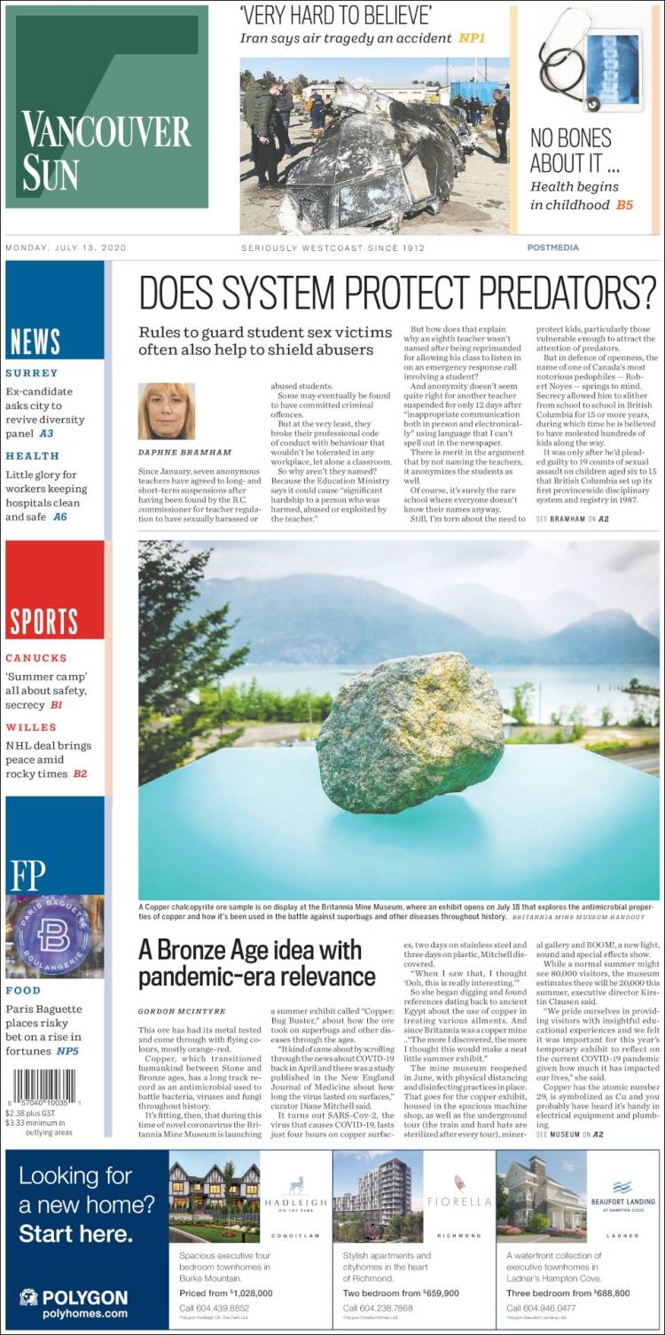 Portada de The Vancouver Sun (Canadá)