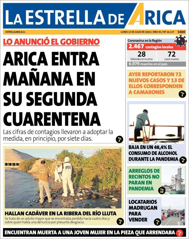 Portada de La Estrella de Arica (Chile)