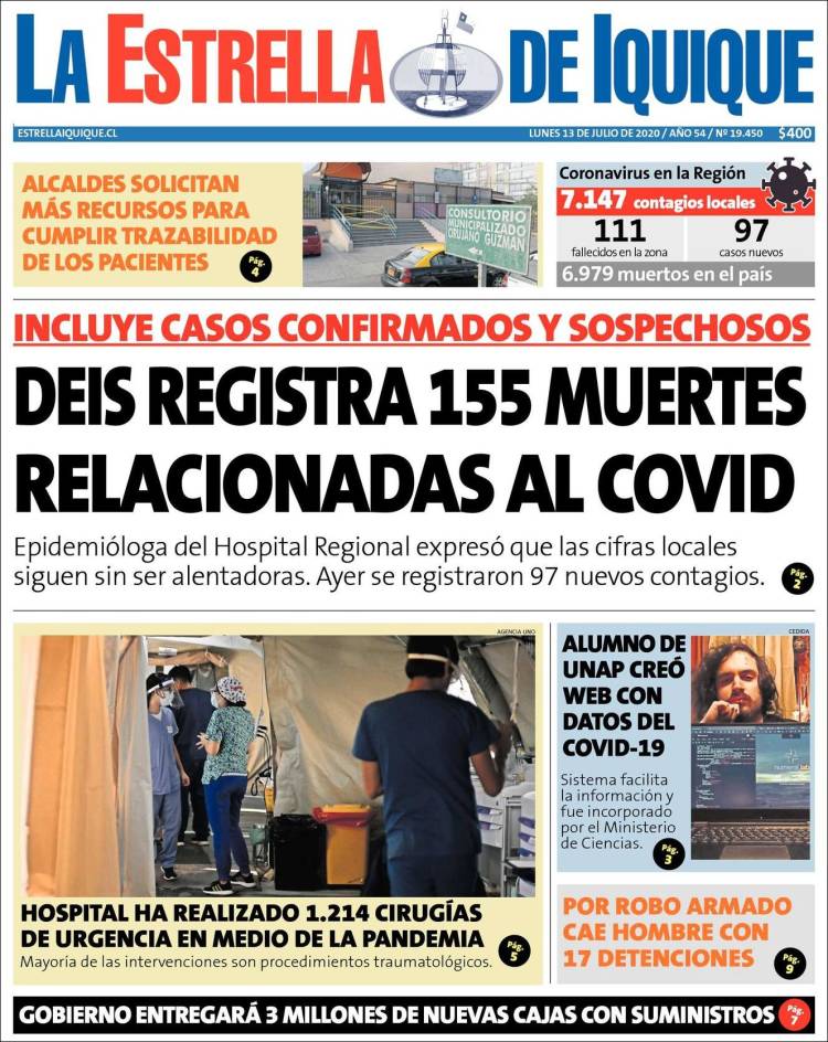 Portada de La Estrella de Iquique (Chile)