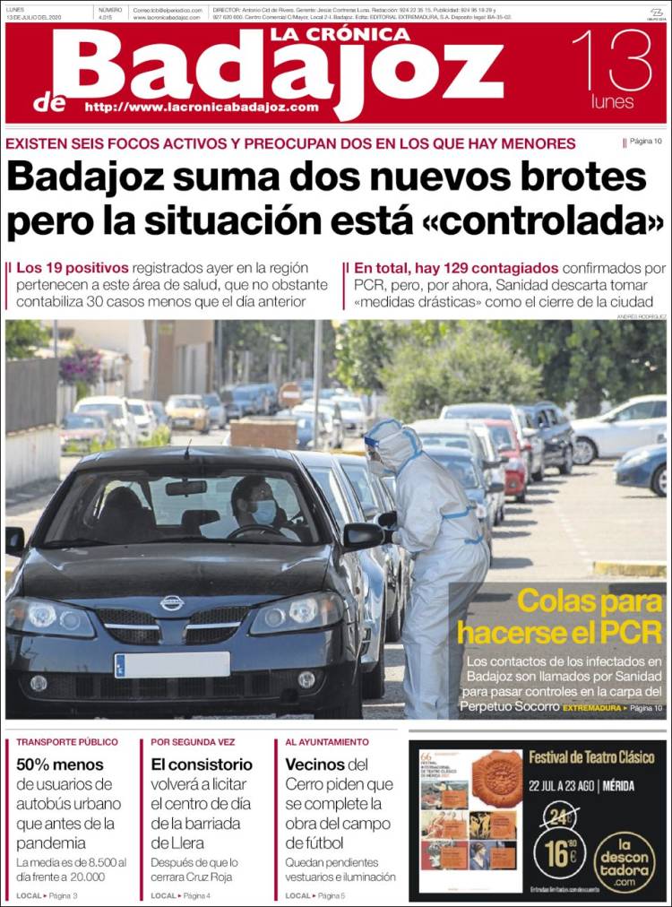 Portada de El Periódico de Extremadura (España)