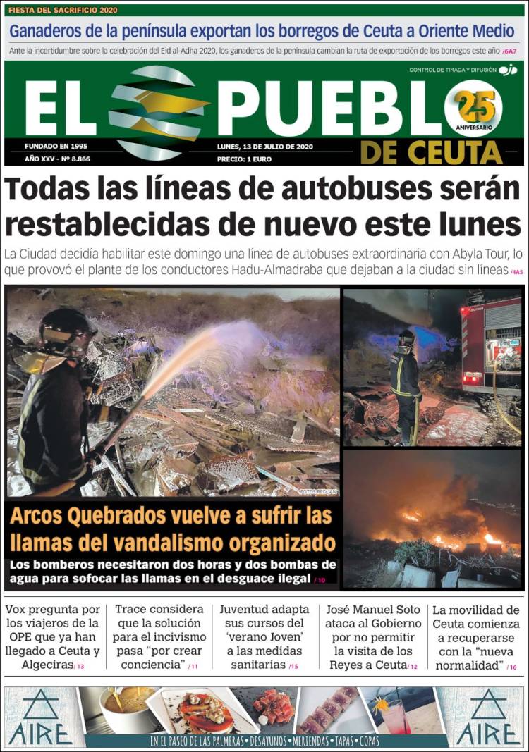 Portada de El Pueblo de Ceuta (España)