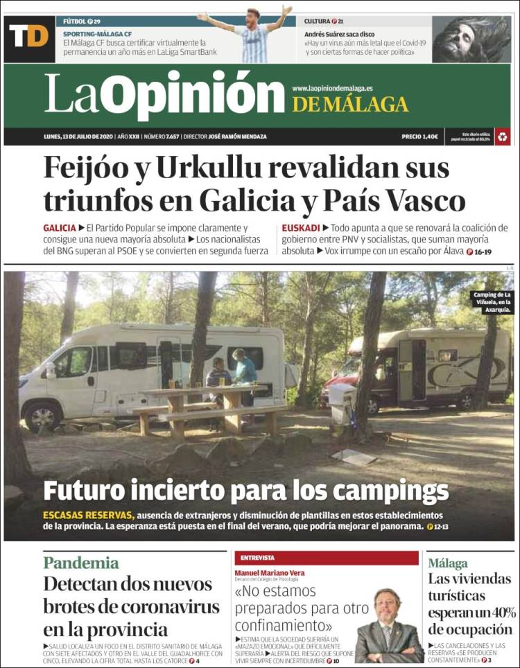 Portada de La Opinión de Málaga (España)