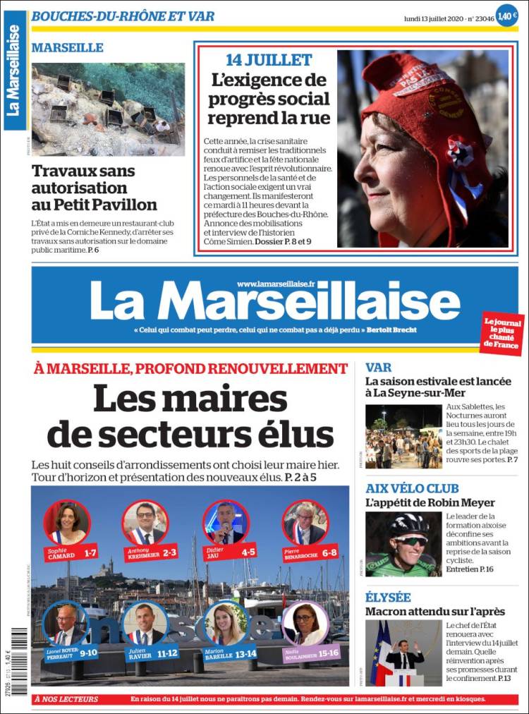 Portada de La Marseillaise (Francia)