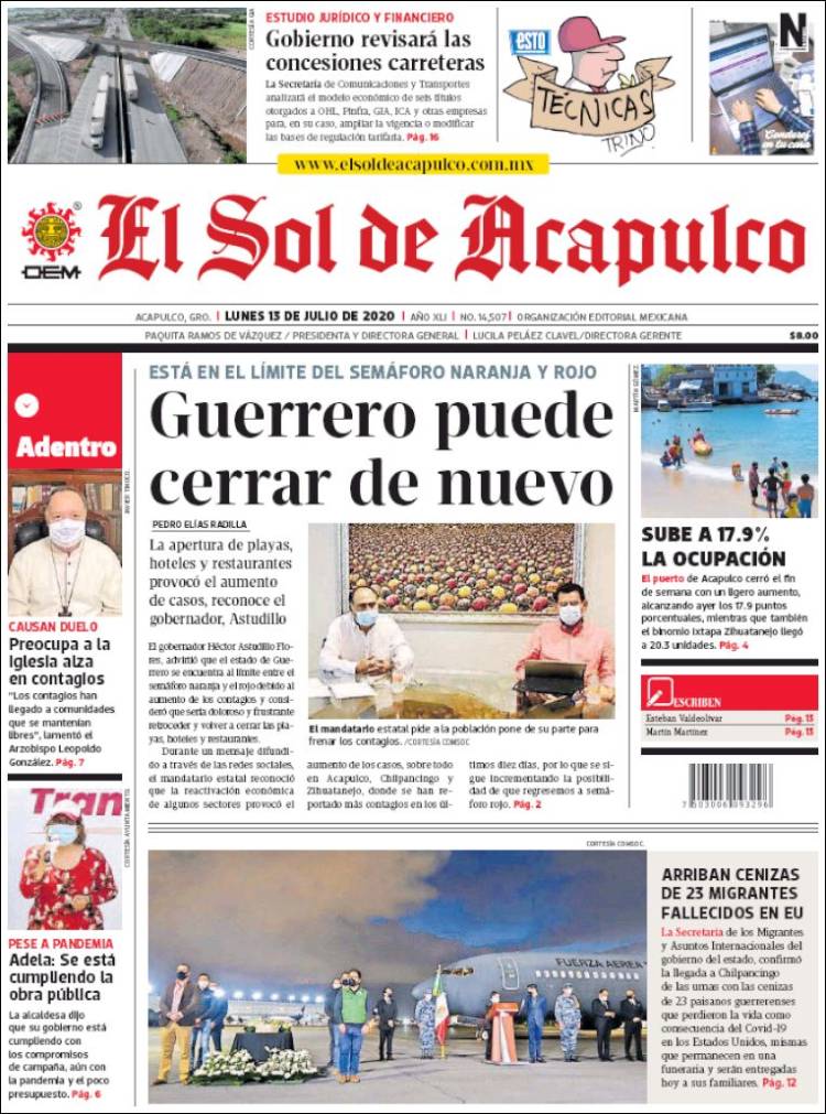 Portada de El Sol de Acapulco (México)