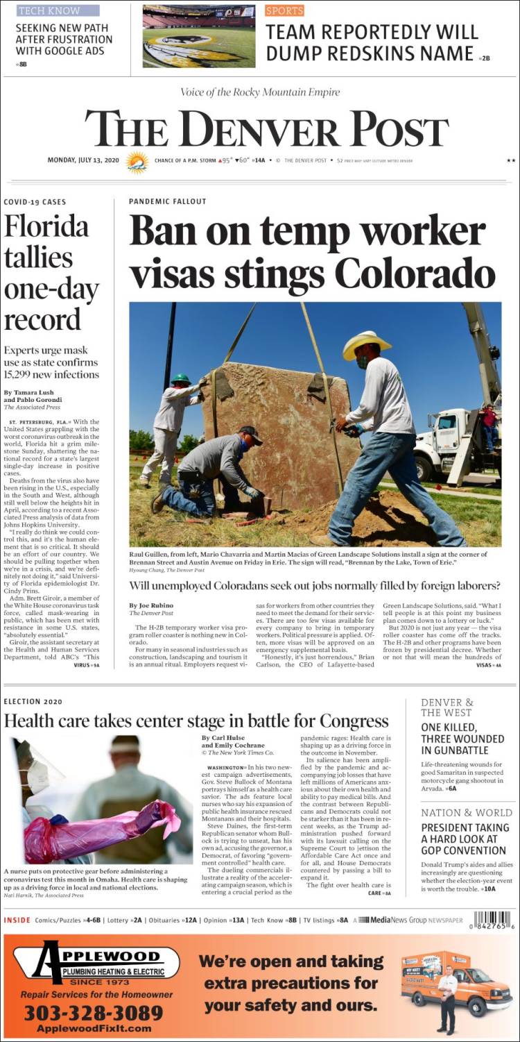 Portada de The Denver Post (USA)