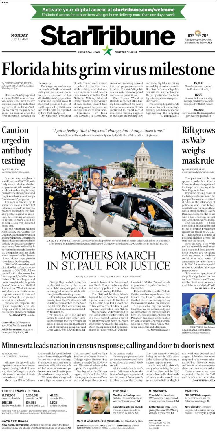 Portada de Star Tribune (USA)