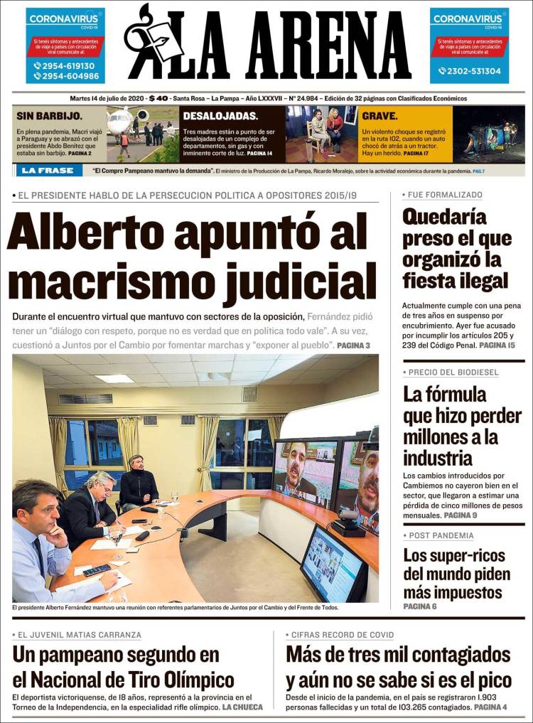 Portada de Diario La Arena (Argentina)