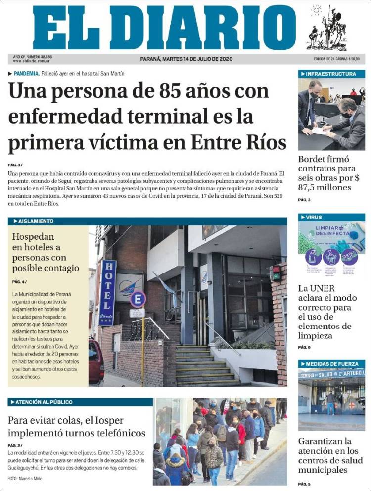 Portada de El Diario de Paraná (Argentina)