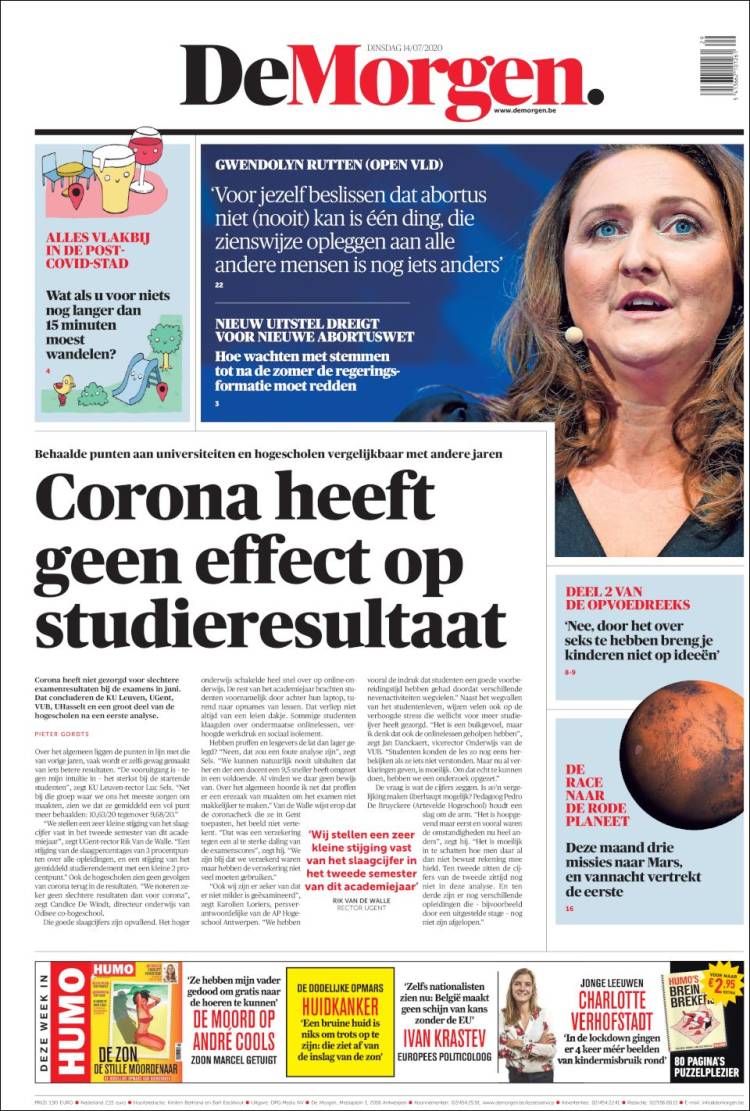 Portada de De Morgen (B&eacute;lgica)