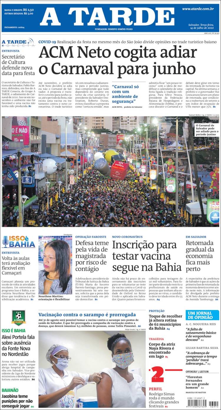 Portada de Diário A Tarde (Brasil)