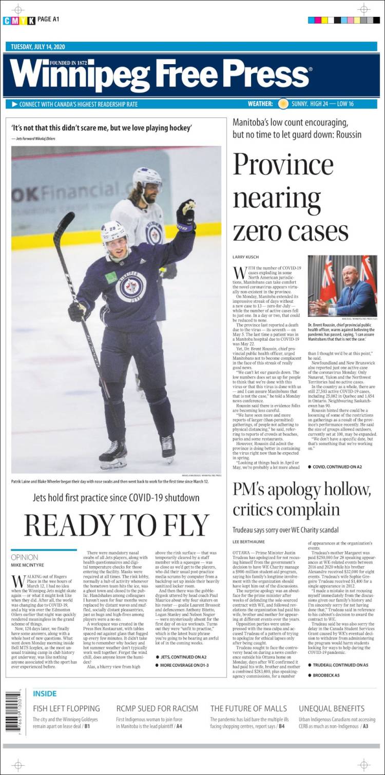 Portada de Winnipeg Free Press (Canadá)