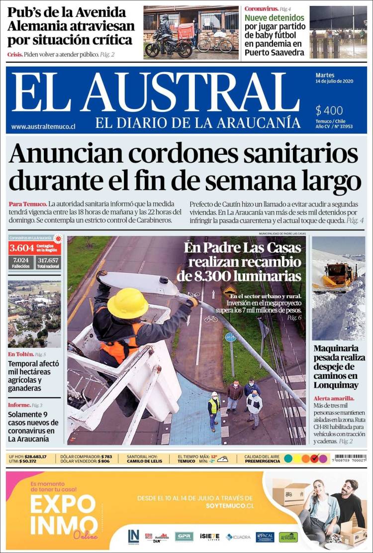 Portada de El Austral de Temuco (Chile)