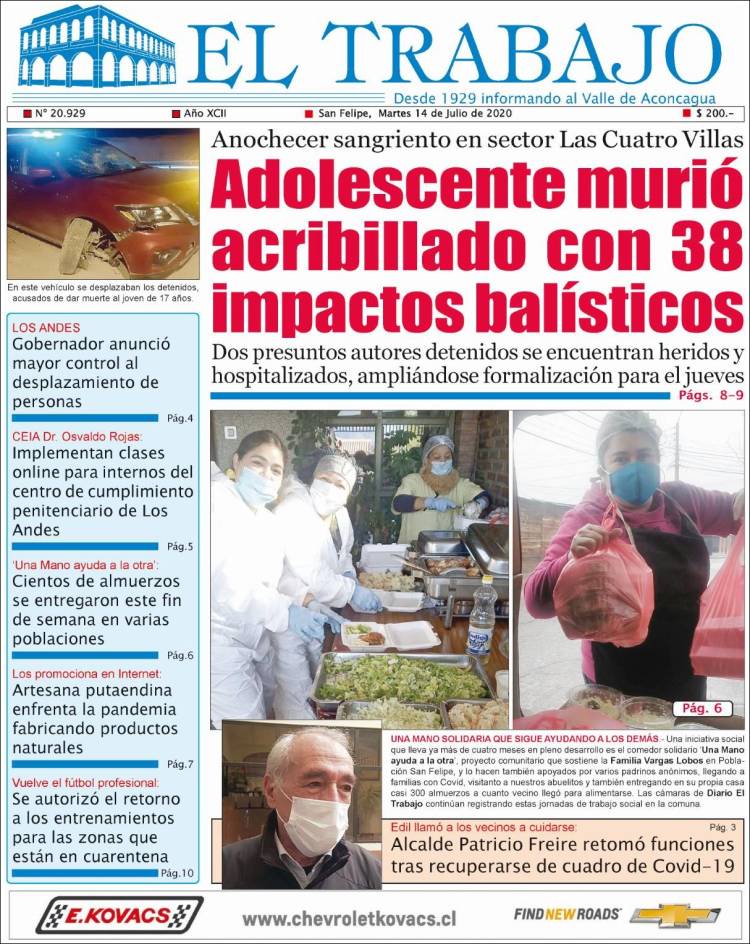 Portada de El Trabajo (Chile)