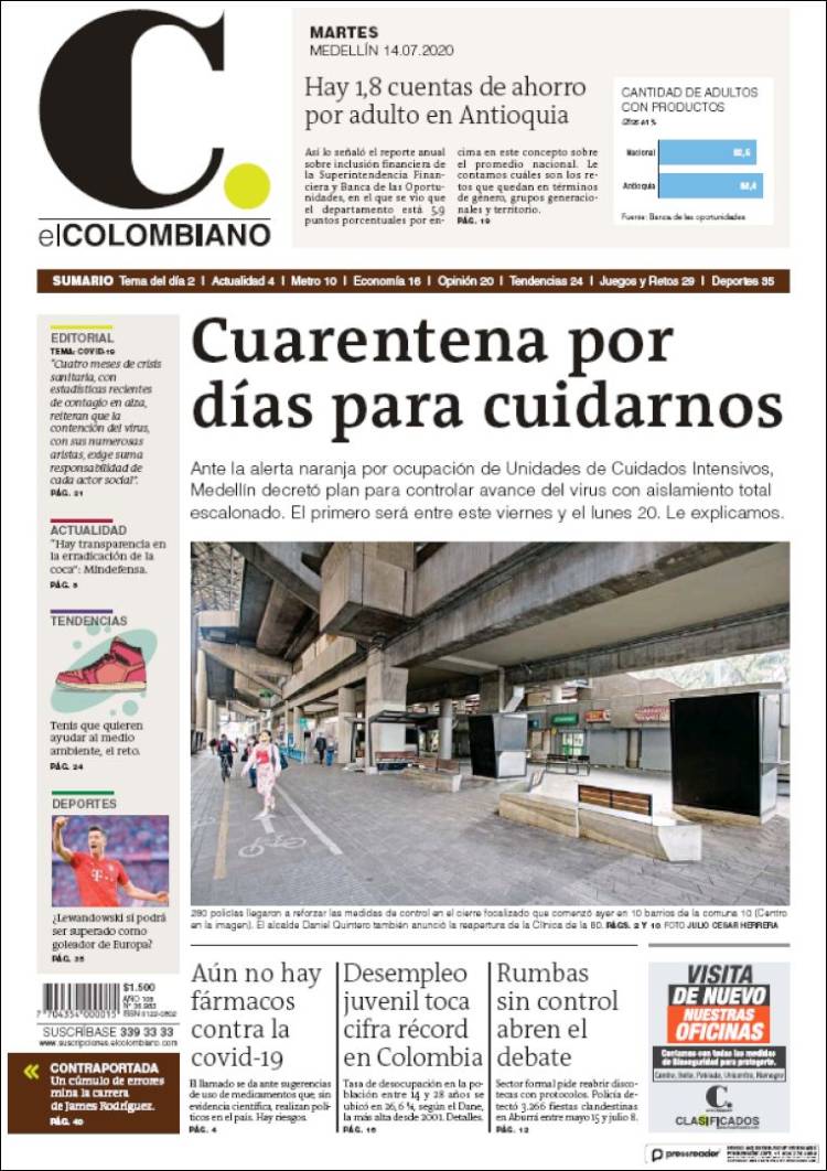 Portada de El Colombiano (Colombia)