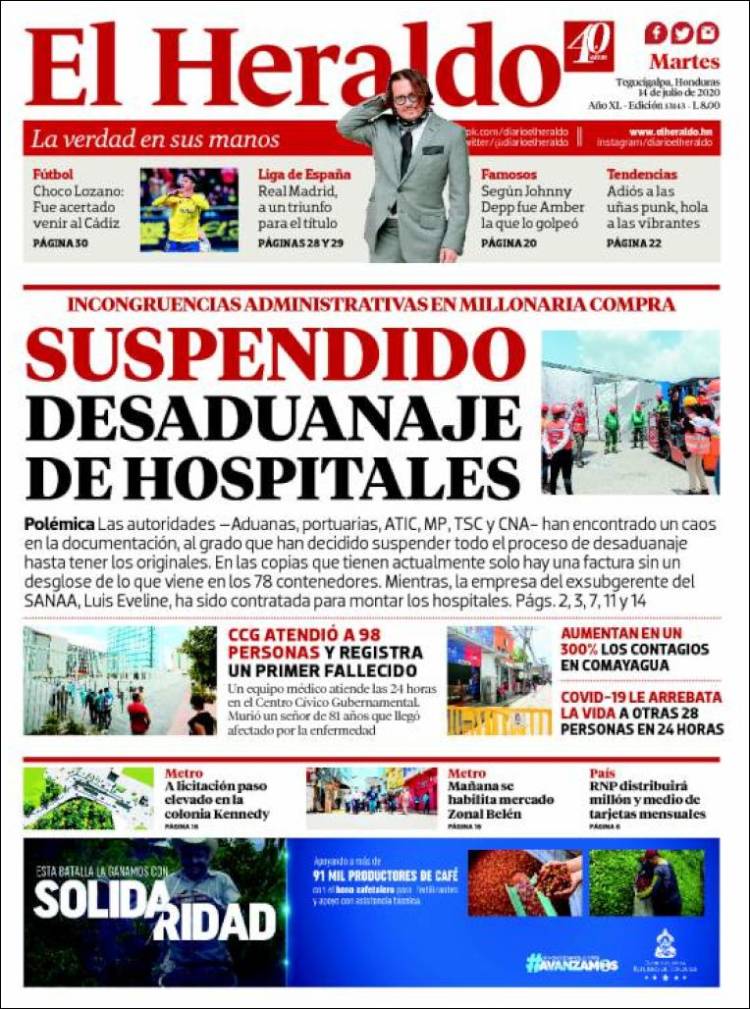 Periódico El Heraldo Honduras Periódicos De Honduras Edición De Martes 14 De Julio De 2020