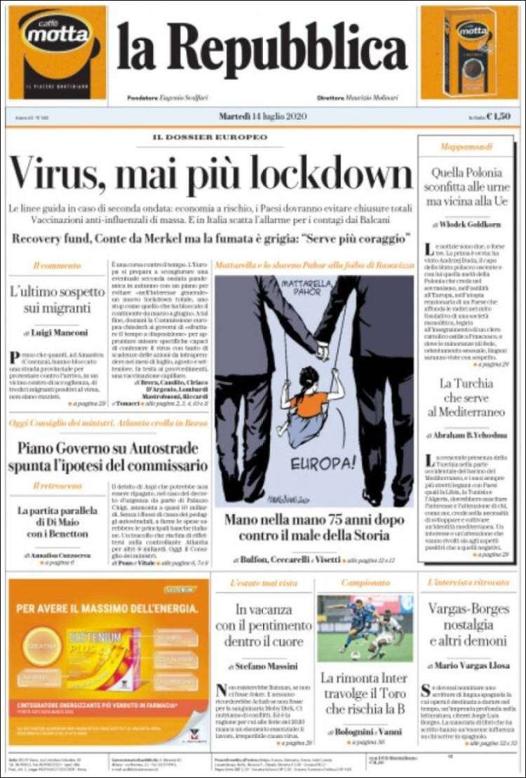 Portada de La Repubblica (Italia)