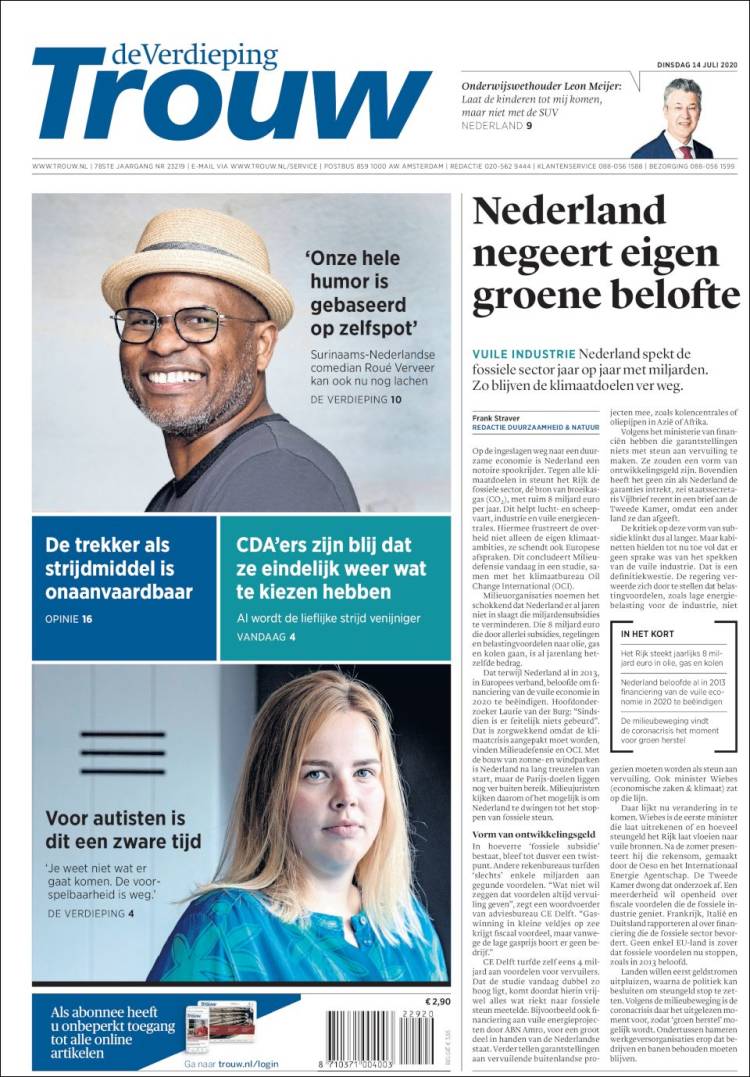 Portada de Trouw (Pa&iacute;ses Bajos)