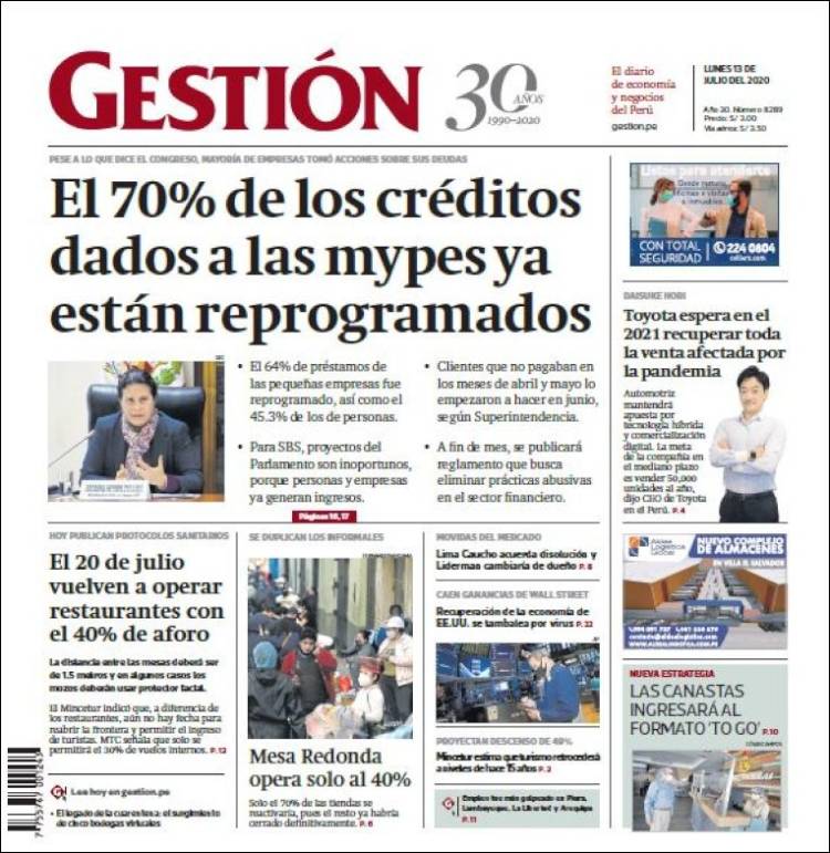 Portada de Diario Gestión (Per&uacute;)