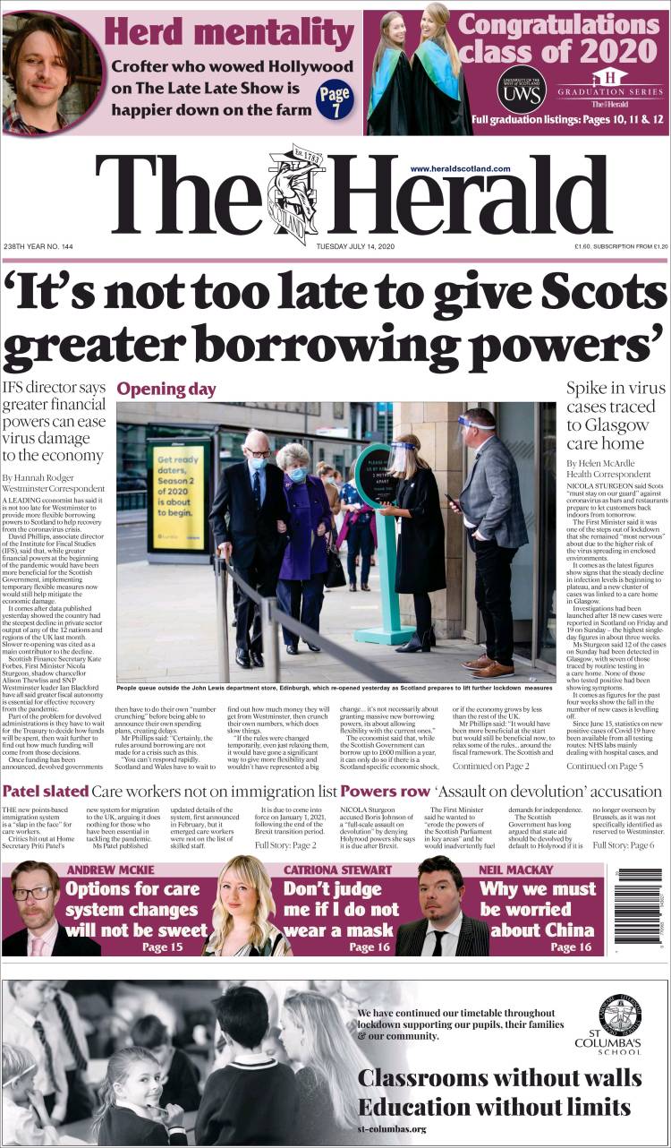 Portada de The Herald (Reino Unido)