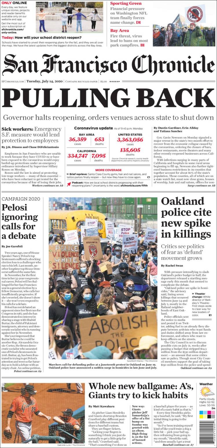 Portada de San Francisco Chronicle (USA)