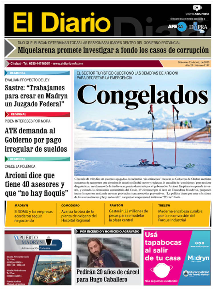 Portada de El Diario de Madryn (Argentina)