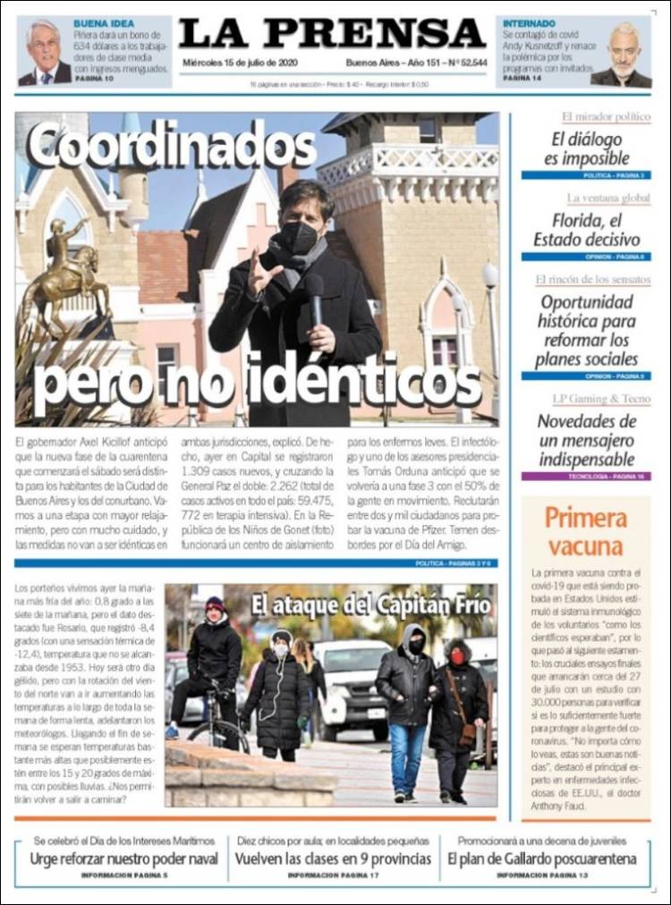 Portada de La Prensa (Argentina)