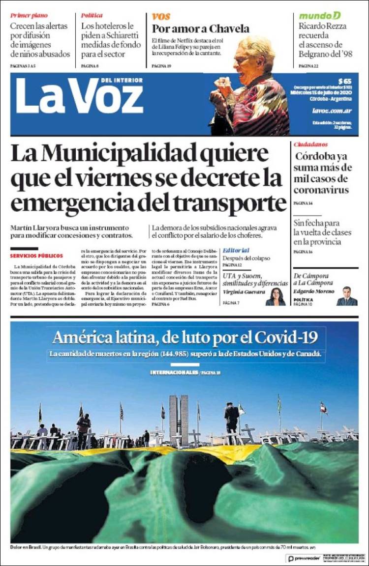 Portada de La Voz del Interior (Argentina)