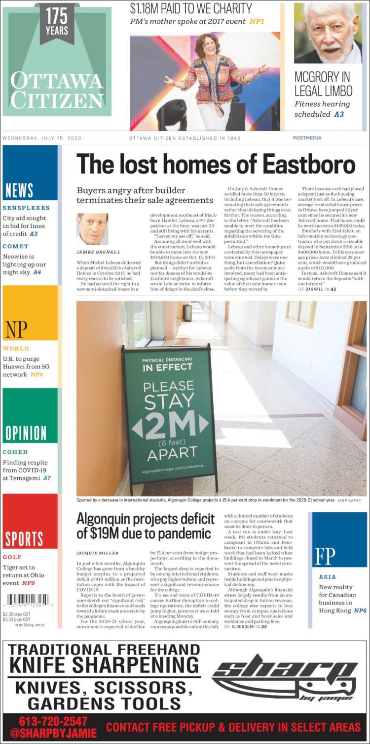 Portada de Ottawa Citizen (Canadá)