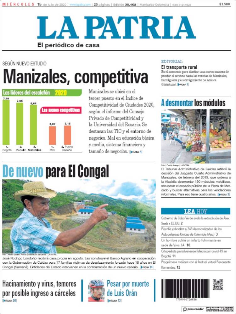 Portada de La Patria (Colombia)