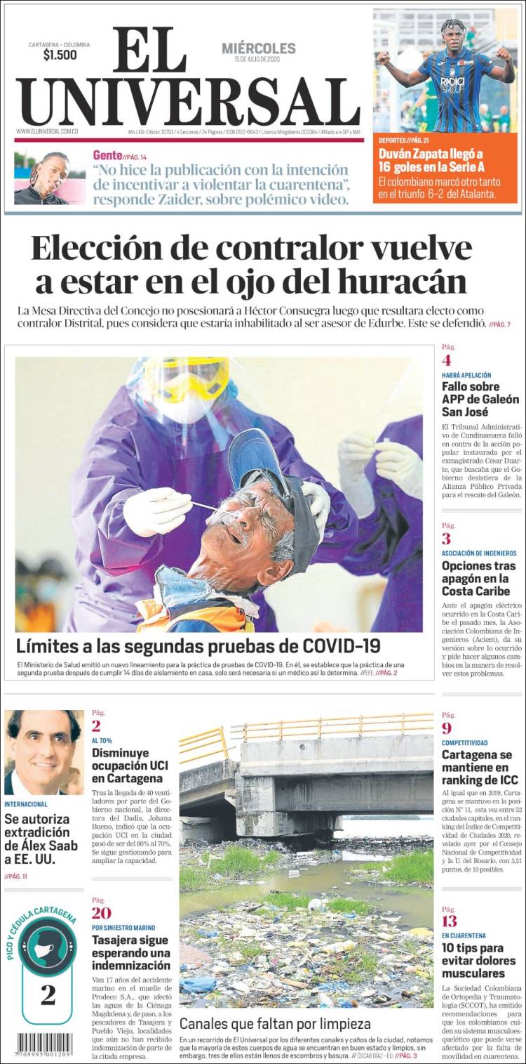 Portada de El Universal (Colombia)
