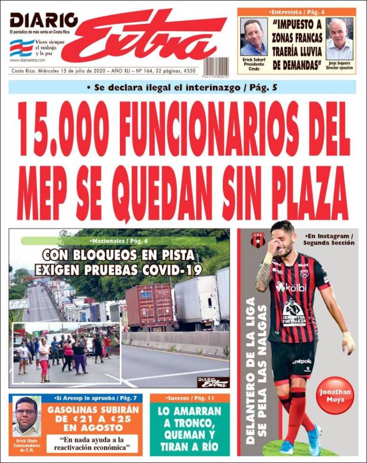 Portada de Diario Extra (Costa Rica)
