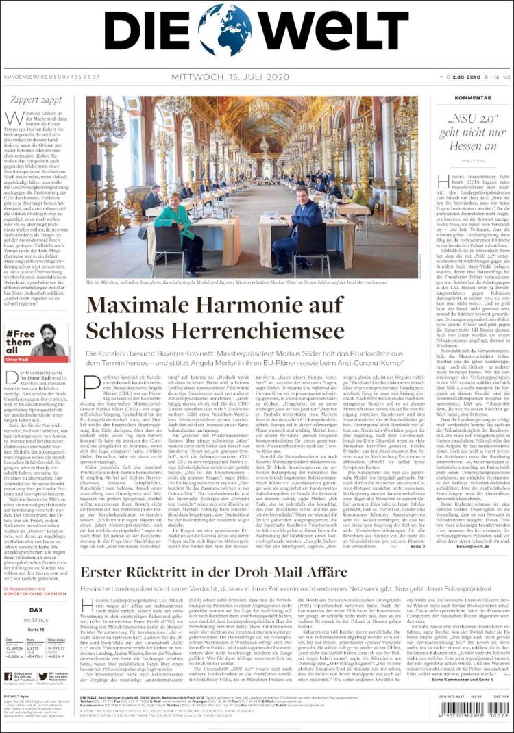 Portada de Die Welt (Alemania)
