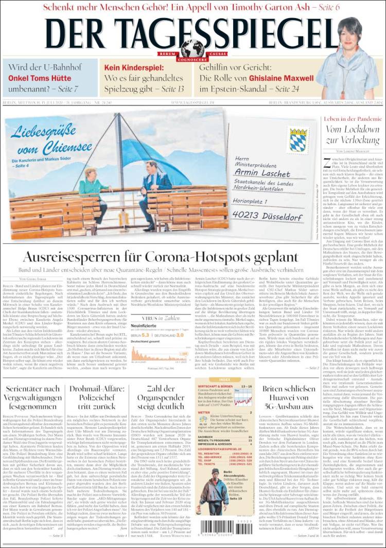 Portada de Der Tagesspiegel (Alemania)