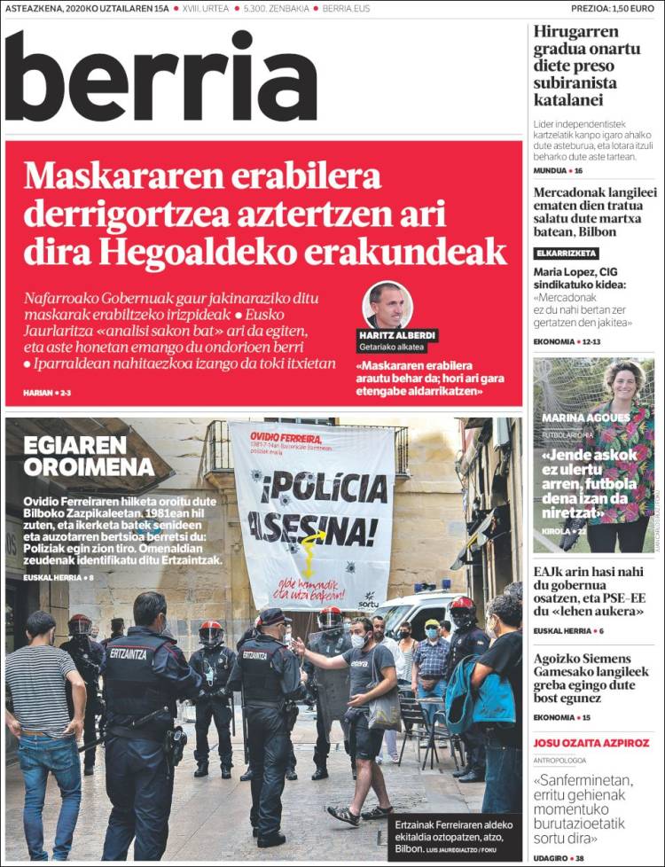 Portada de Berria (Espa&ntilde;a)