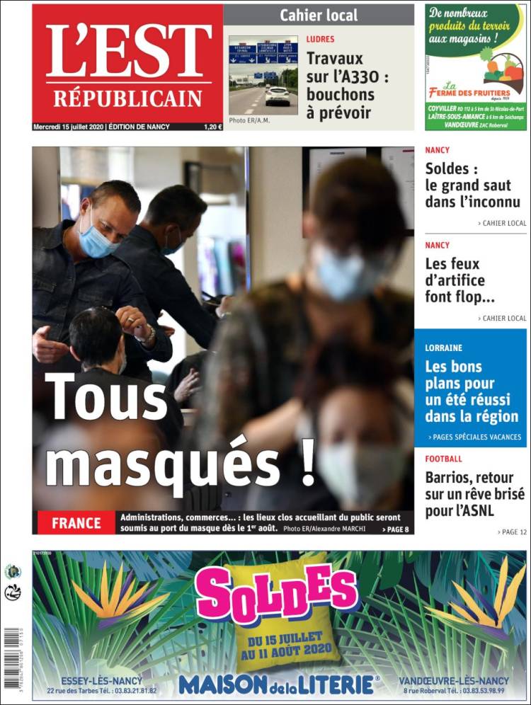 Portada de L'Est Republicain (Francia)