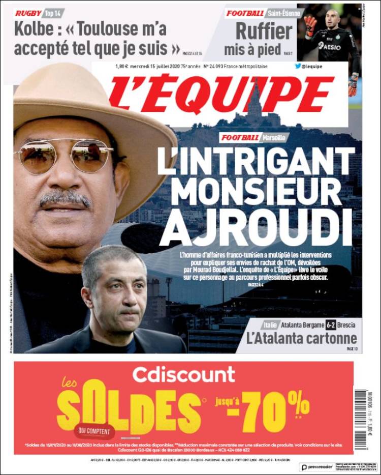 Portada de L'Equipe (Francia)