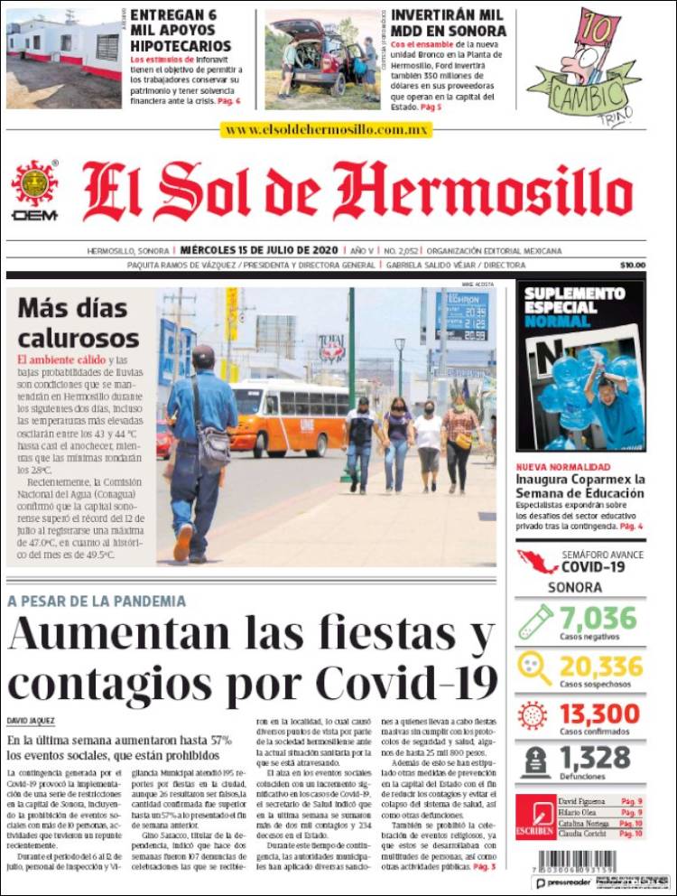 Portada de El Sol de Hermosillo (México)