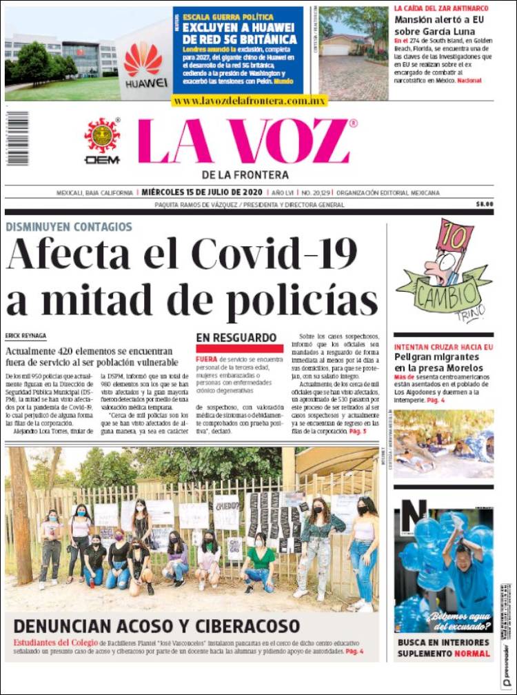 Portada de La Voz de la Frontera (M&eacute;xico)