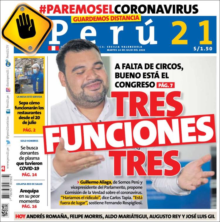 Portada de Perú 21 (Perú)
