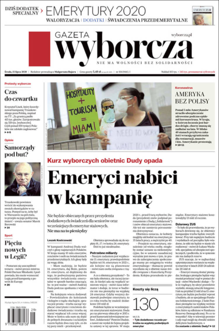 Portada de Gazeta Wyborcza (Polonia)
