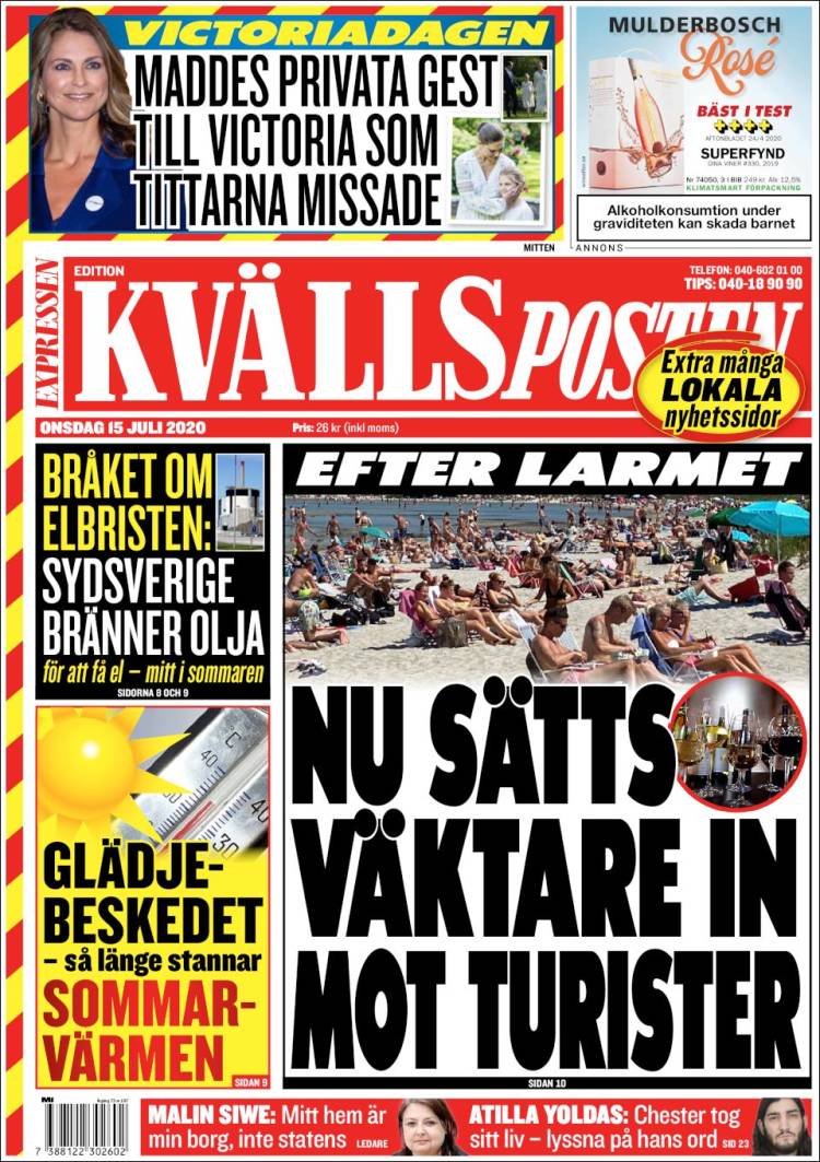 Portada de Kvällsposten (Suecia)